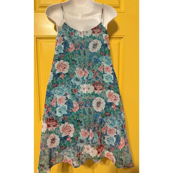 Floral Green A-Line Spaghetti Strap Chiffon Dress With V-Neckline Beach - Picture 4 of 8